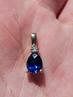 10K Yellow Gold Lab Created Sapphire Teardrop Pendant Charm
